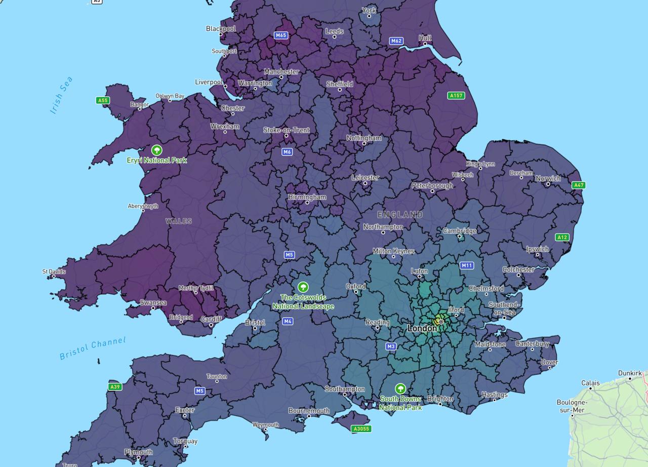 House prices per square metre map