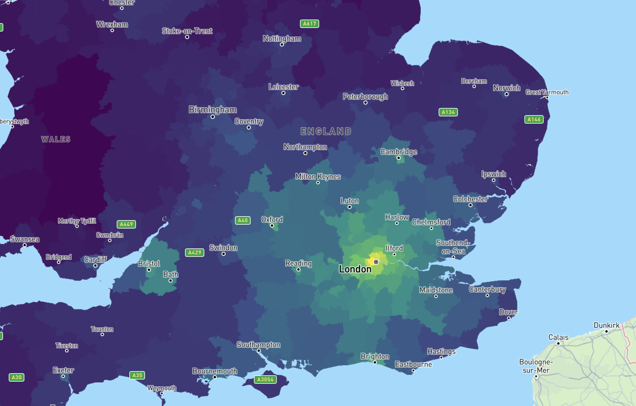 Rents per square metre map